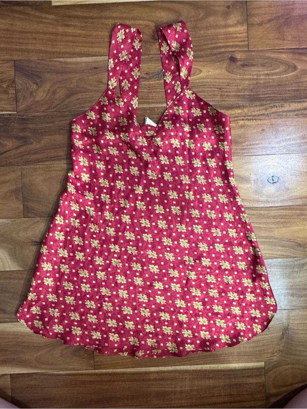VTG Victoria's Secret Red Halter Camisole with Gold Jacquard Print